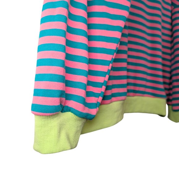 Trendy Queen Womens XL Pullover Sweater Striped Teal Pink Neon Yellow Oversized - Picture 5 of 8